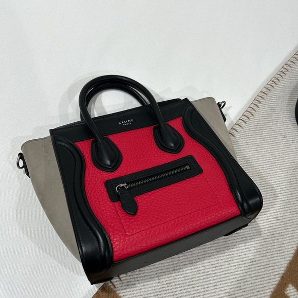 Celine mini nano luggage tote bag magenta black and grey - Picture 3 of 12